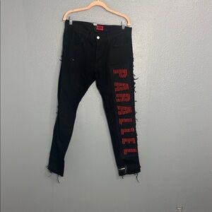 424 Black Distressed Jeans with Red Lettering